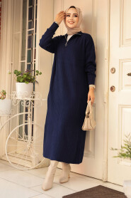 Navy Blue Women Knitwear Dress 34310L - 2