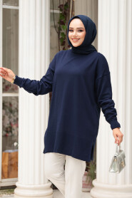 Navy Blue Modest Knit Sweater Tunic 2822L - 2