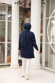 Navy Blue Modest Knit Sweater Tunic 2822L - 3
