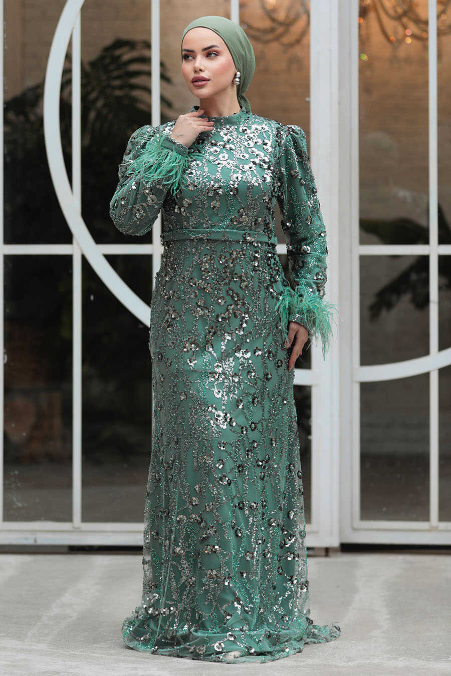  Almond Green Elegant Evening Gowns 23421CY