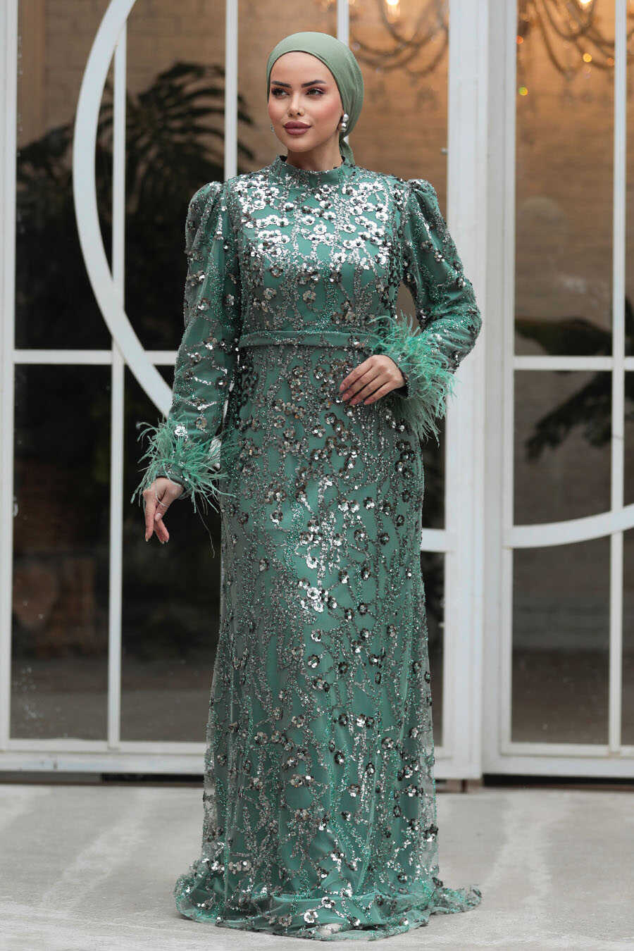  Almond Green Elegant Evening Gowns 23421CY