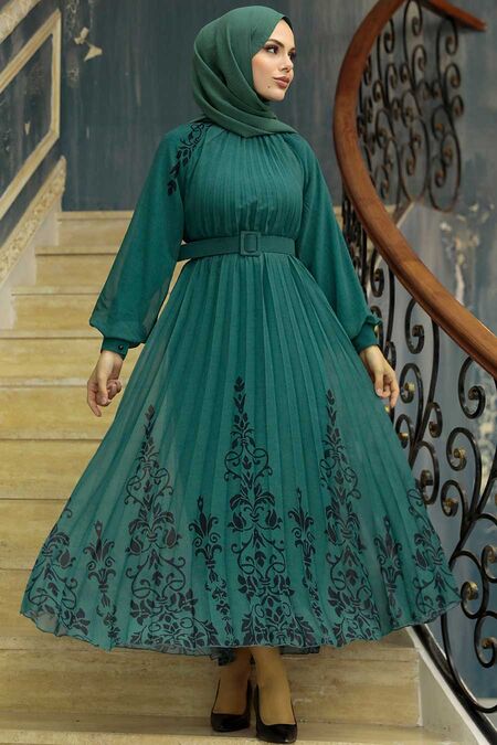  Almond Green Hijab Dress 3817CY - NEVA STYLE