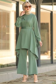  Almond Green Hijab Dual Suit Dress 11280CY - 2