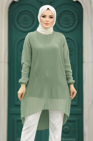 Neva Style - Almond Green Hijab For Women Tunic 91235CY - Thumbnail