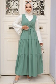 Almond Green Hijab Gilet Dress 577CY - 2