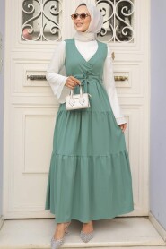 Almond Green Hijab Gilet Dress 577CY - 1