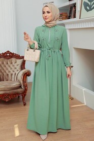  Almond Green Hijab Maxi Dress 13260CY - 1