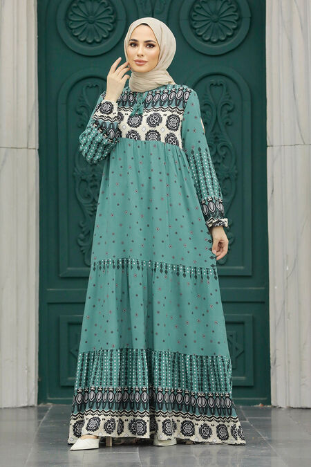  Almond Green Hijab Maxi Dress 50094CY - NEVA STYLE