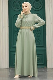  Almond Green Hijab Maxi Dress 5852CY - 1