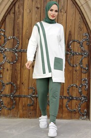  Almond Green Hijab Sportswear Dual Suit 13590CY - NEVA STYLE