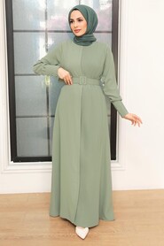  Almond Green Hijab Turkish Dress 10078CY - NEVA STYLE