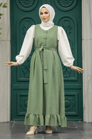 Almond Green Hijab Turkish Dress 5913CY - 1