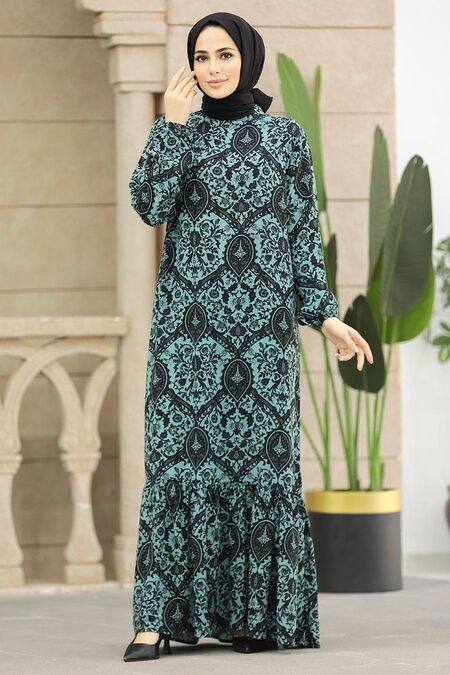  Almond Green Islamic Clothing Dress 15710CY - NEVA STYLE