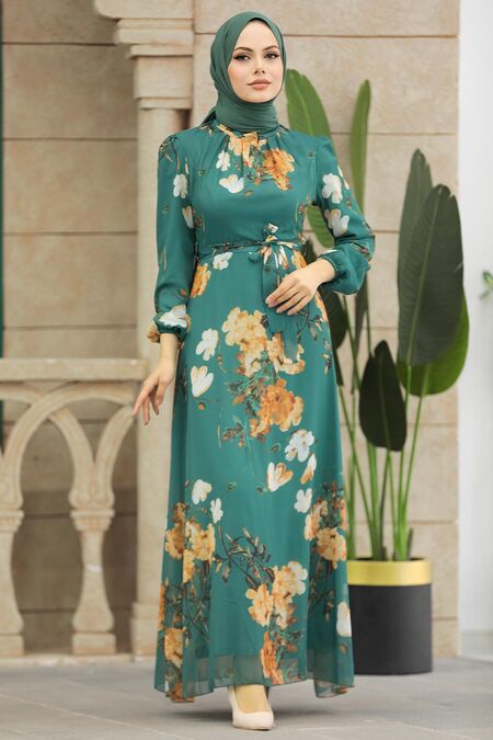  Almond Green Islamic Clothing Dress 27938CY - NEVA STYLE
