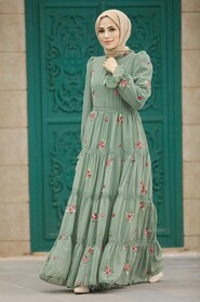  Almond Green Islamic Clothing Dress 32814CY - 1