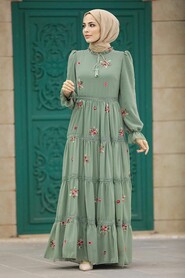  Almond Green Islamic Clothing Dress 32814CY - 2