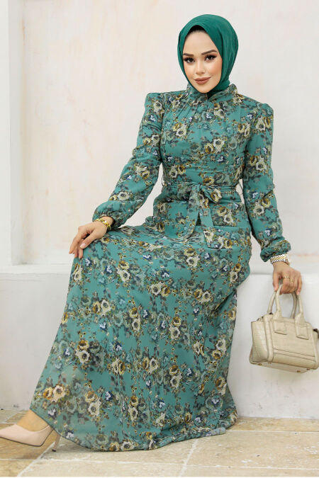  Almond Green Long Dress 27947CY - NEVA STYLE