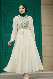  Almond Green Long Dress For Muslim Ladies 13081CY - 2