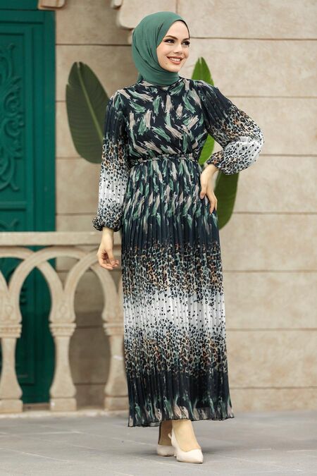  Almond Green Long Dress for Muslim Ladies 3889CY - NEVA STYLE