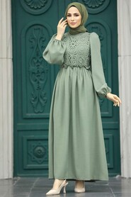  Almond Green Long Dress for Muslim Ladies 5857CY - 1