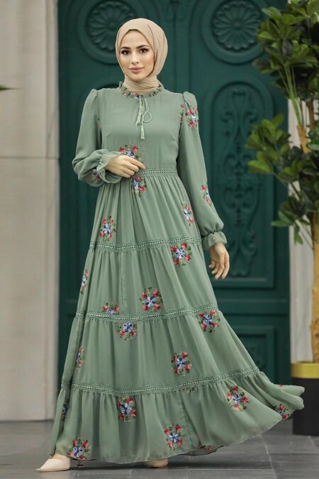  Almond Green Long Sleeve Dress 32813CY - NEVA STYLE