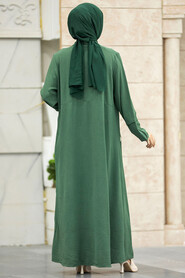  Almond Green Long Sleeve Turkısh Abaya 11055CY - 3