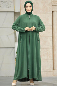  Almond Green Long Sleeve Turkısh Abaya 11055CY - 2