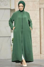  Almond Green Long Sleeve Turkısh Abaya 11055CY - 1