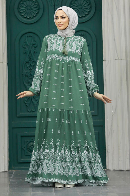  Almond Green Muslim Dress 50096CY - NEVA STYLE