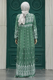  Almond Green Muslim Dress 50096CY - 3