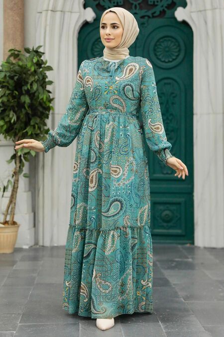  Almond Green Muslim Long Dress Style 33561CY - NEVA STYLE