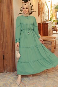  Almond Green Muslim Long Dress Style 63250CY - NEVA STYLE