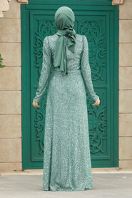  Almond Green Muslim Long Sleeve Dress 39471CY - 3