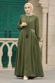  Almond Green Muslim Turkish Abaya 619CY - NEVA STYLE