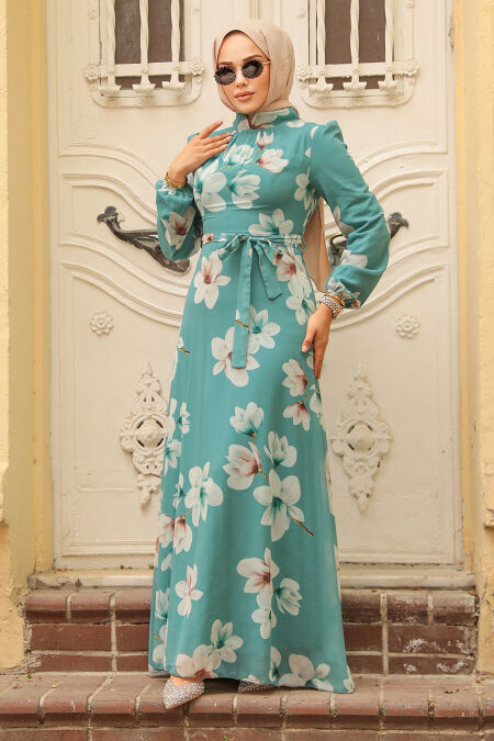  Almond Green Women Dress 279314CY - NEVA STYLE