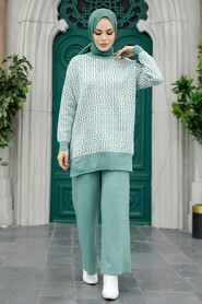  Almond Green Knitwear Islamic Clothing Dual Suit 9732CY - 2