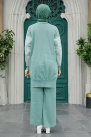  Almond Green Knitwear Islamic Clothing Dual Suit 9732CY - 3