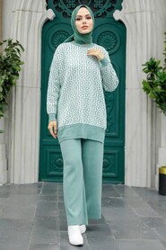  Almond Green Knitwear Islamic Clothing Dual Suit 9732CY - 1