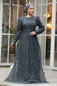 Neva Style - Anthracite Modest Wedding Dress 23091ANT - 2