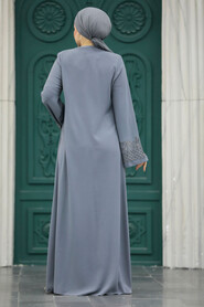 Anthracite Plus Size Abaya 20057ANT - 4