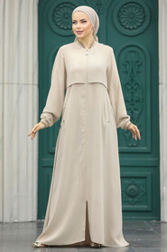  Beige Abaya For Women 20075BEJ - Thumbnail