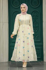  Beige Hijab Dress 13026BEJ - 1