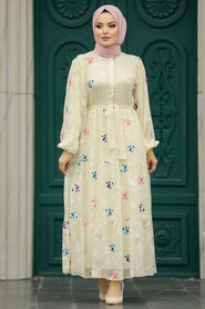  Beige Hijab Dress 13026BEJ - 2