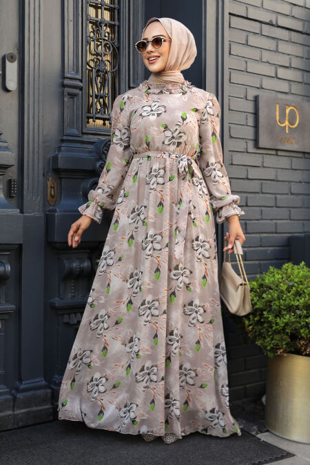  Beige Hijab Dress 29710BEJ - NEVA STYLE