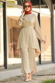  Beige Hijab Dual Suit Dress 11280BEJ - 2