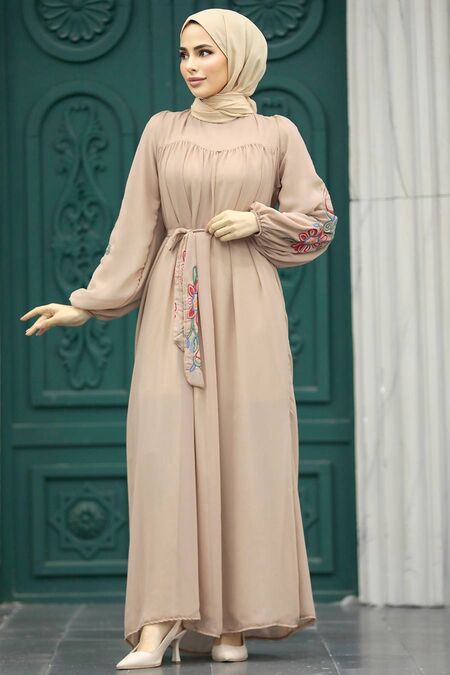  Beige Hijab For Women Dress 8889BEJ - NEVA STYLE