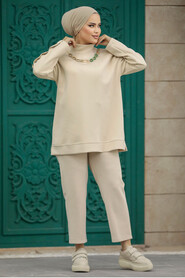  Beige Hijab For Women Dual Suit 70241BEJ - Thumbnail