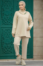  Beige Hijab For Women Dual Suit 70241BEJ - Thumbnail