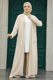  Beige Hijab For Women Kimono Triple Suit 80101BEJ - 3