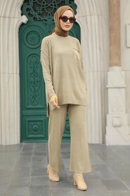  Beige Hijab For Women Knitwear Double Suit 34060BEJ - NEVA STYLE